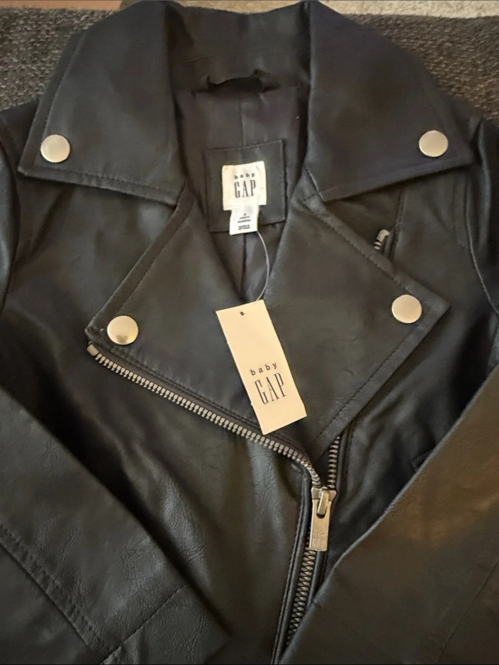 GAP Black Faux Leather Moto Jacket with Silver Hardware